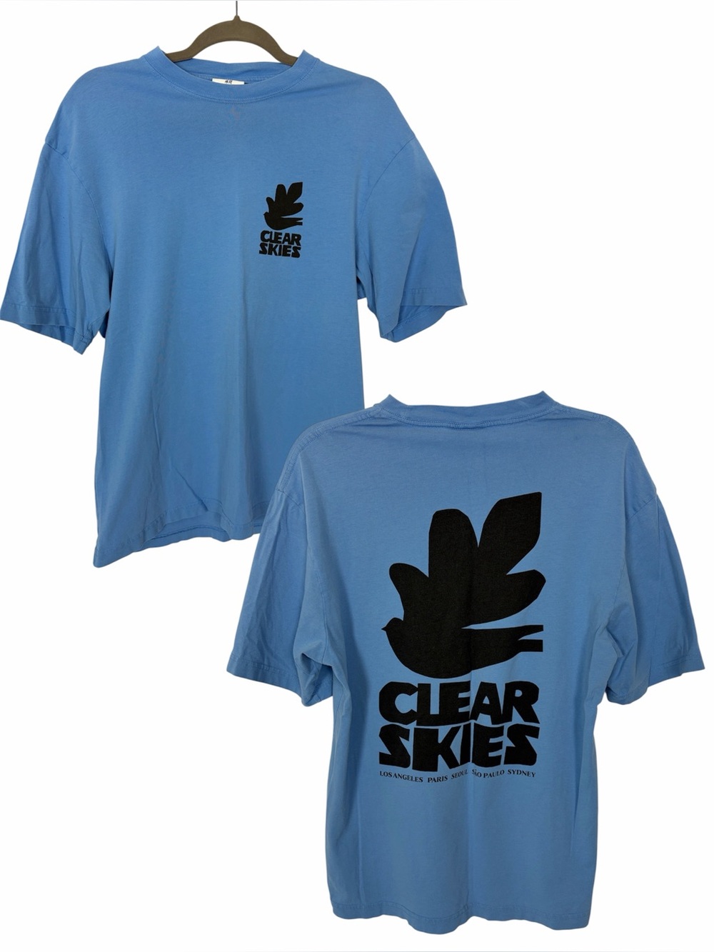 H&M Clear Skies Graphic T-Shirt Men’s Medium Blue Relaxed Fit Cotton Tee